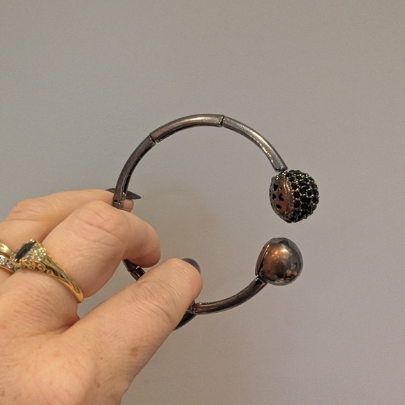 Silver and Black Open Cuff Bracelet - Picture 2 of 7